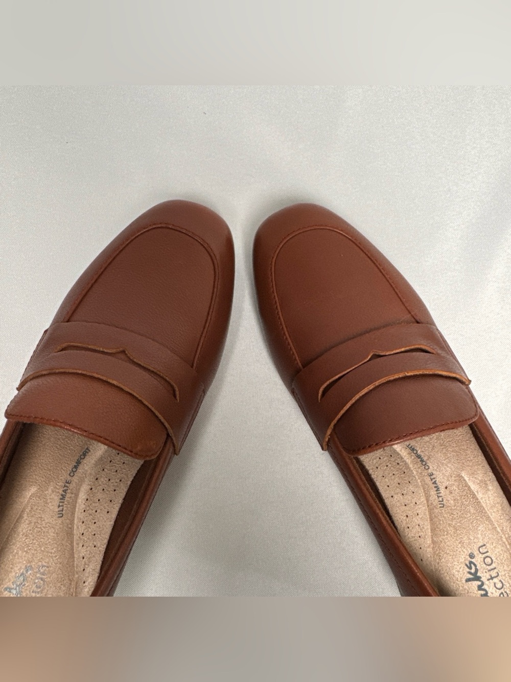 Clarks Iridessa Sky Shoes Womens Sz 7.5 M Dark Tan Leather Loafers Block Heel - Picture 7 of 13
